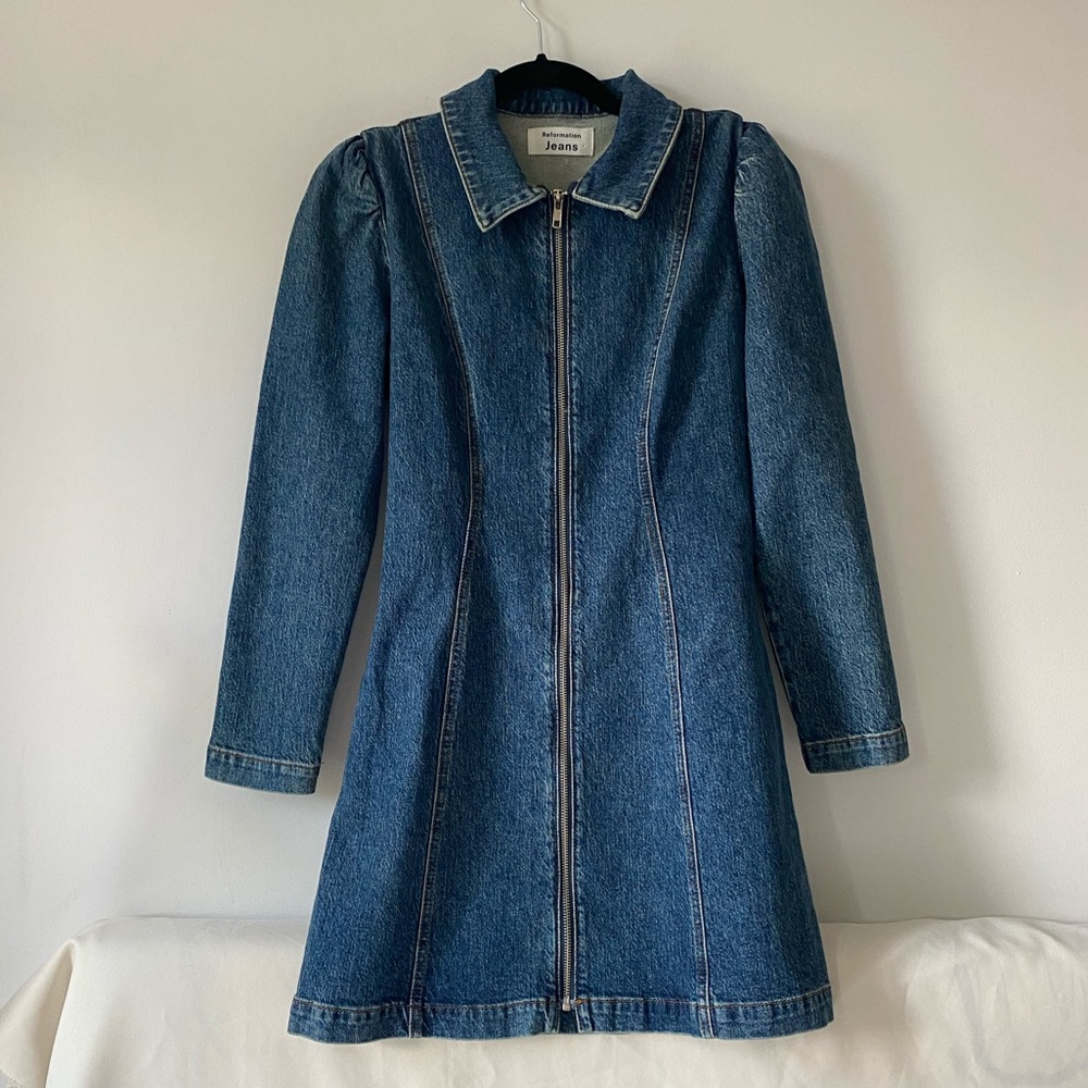REFORMATION Kensington Puff Sleeve Denim Dress 6